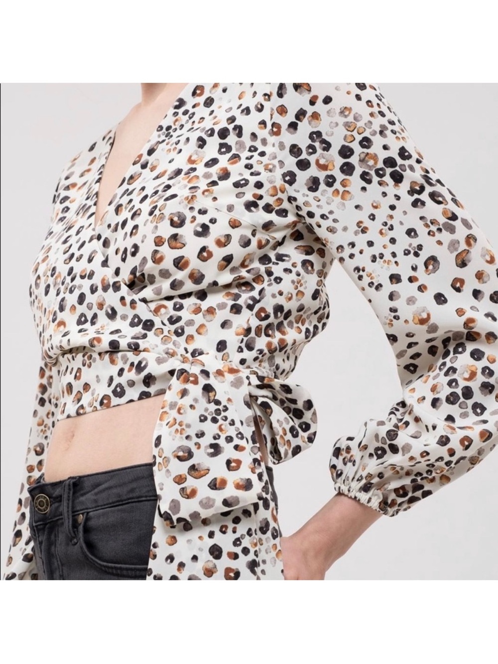 J.O.A. Cropped Leopard Print Wrap Top, Size S, NWT